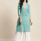 Ethnic Motifs Thread Work  Kurta ( JOK 1446 Blue )