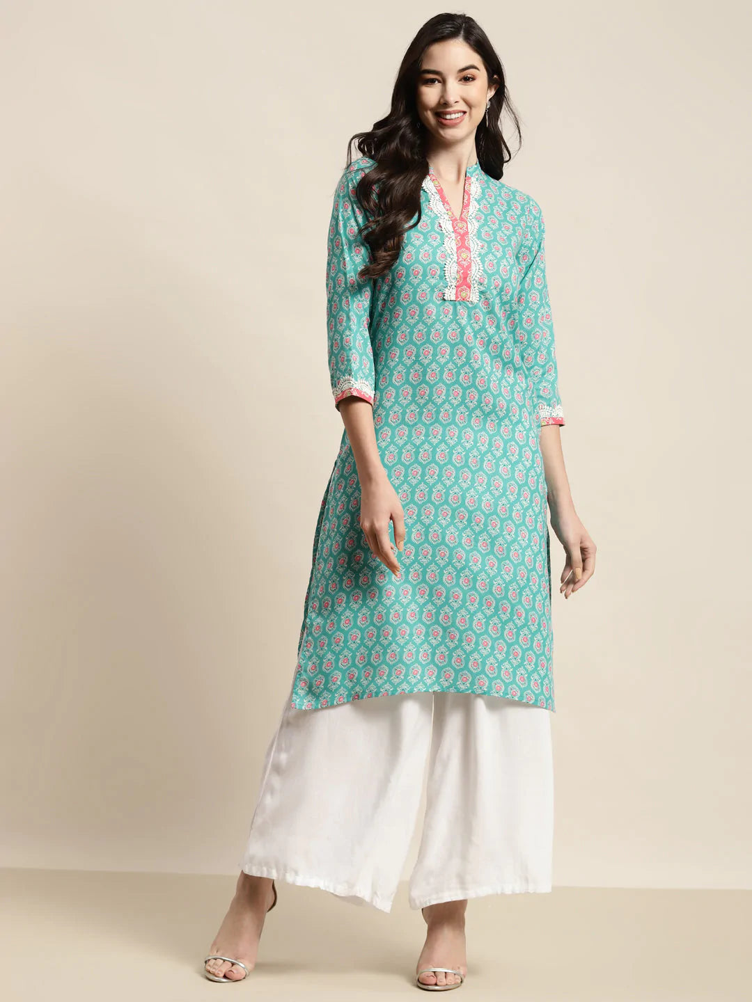 Ethnic Motifs Thread Work  Kurta ( JOK 1446 Blue )