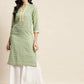 Ethnic Motifs Thread Work  Kurta ( JOK 1446 Green )