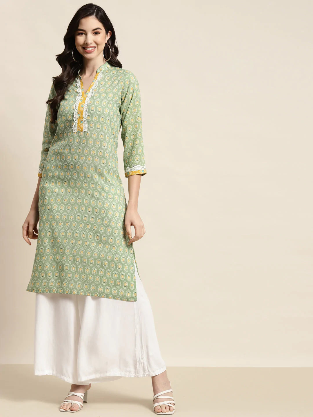 Ethnic Motifs Thread Work  Kurta ( JOK 1446 Green )