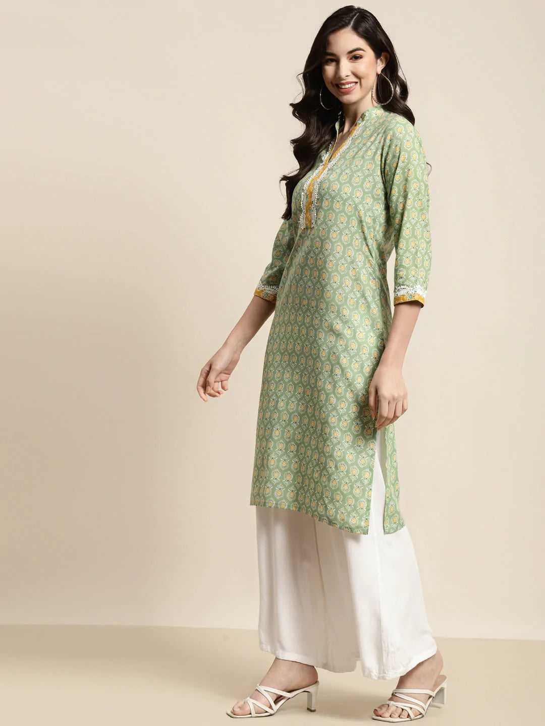 Ethnic Motifs Thread Work  Kurta ( JOK 1446 Green )