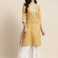 Ethnic Motifs Thread Work  Kurta ( JOK 1446 Yellow )