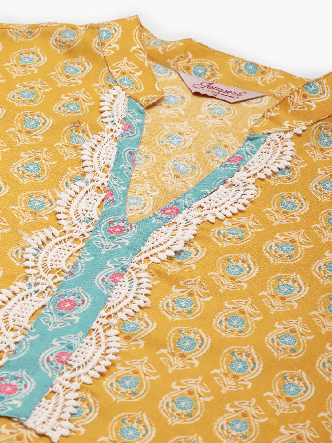 Ethnic Motifs Thread Work  Kurta ( JOK 1446 Yellow )