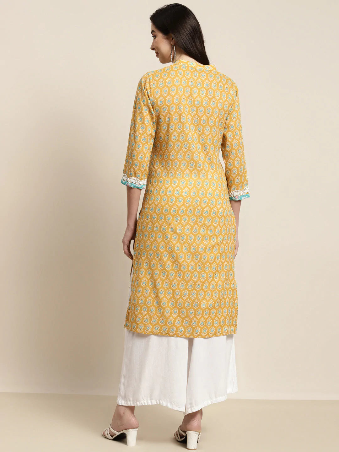 Ethnic Motifs Thread Work  Kurta ( JOK 1446 Yellow )