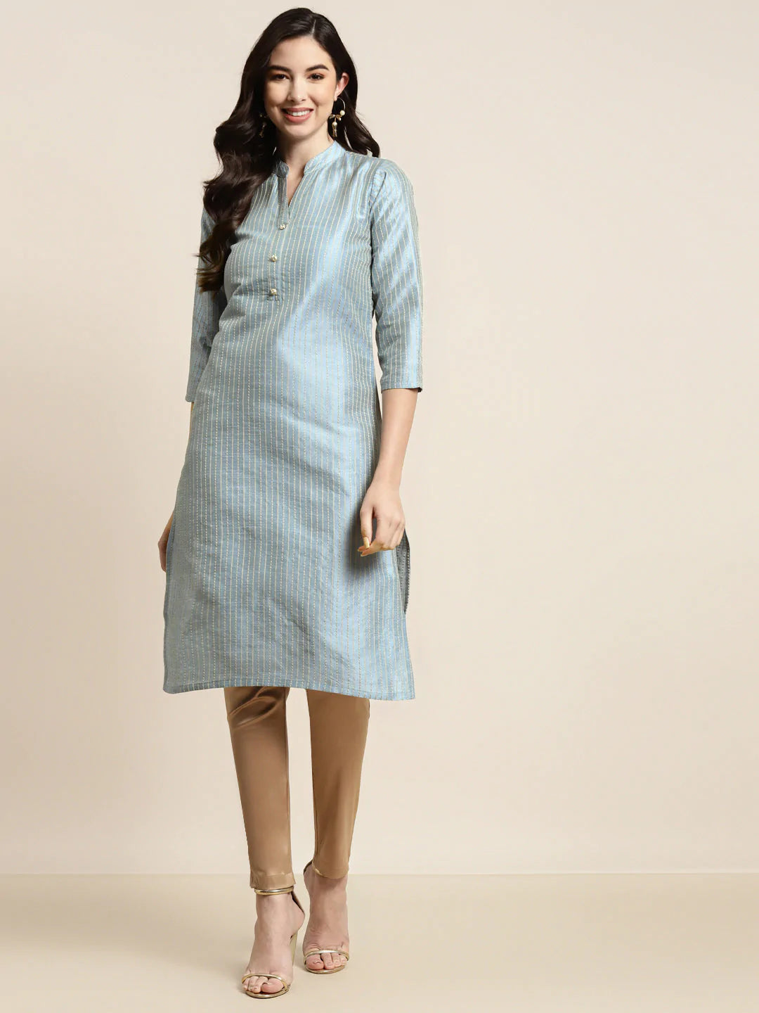 Grey Striped Thread Work Kurta ( JOK 1450 Grey )