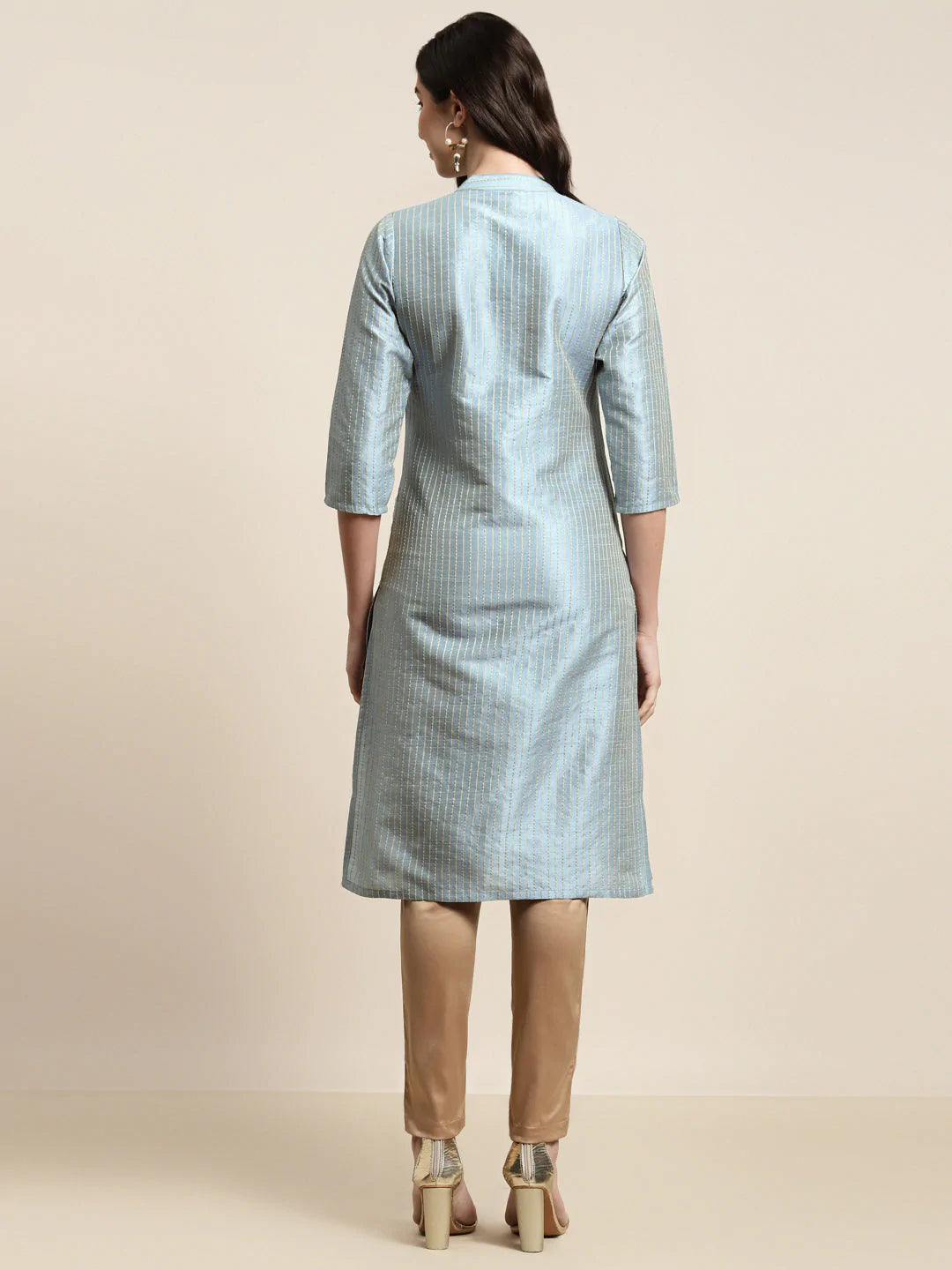 Grey Striped Thread Work Kurta ( JOK 1450 Grey )
