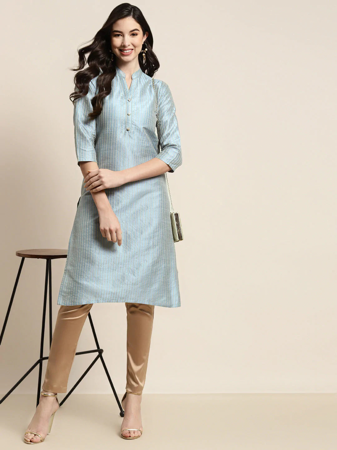 Grey Striped Thread Work Kurta ( JOK 1450 Grey )