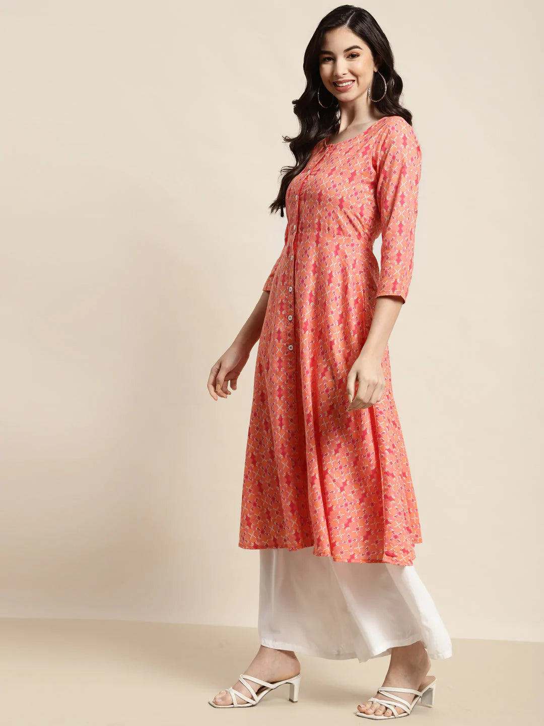Printed Anarkali Kurta ( JOK 1452 Orange )