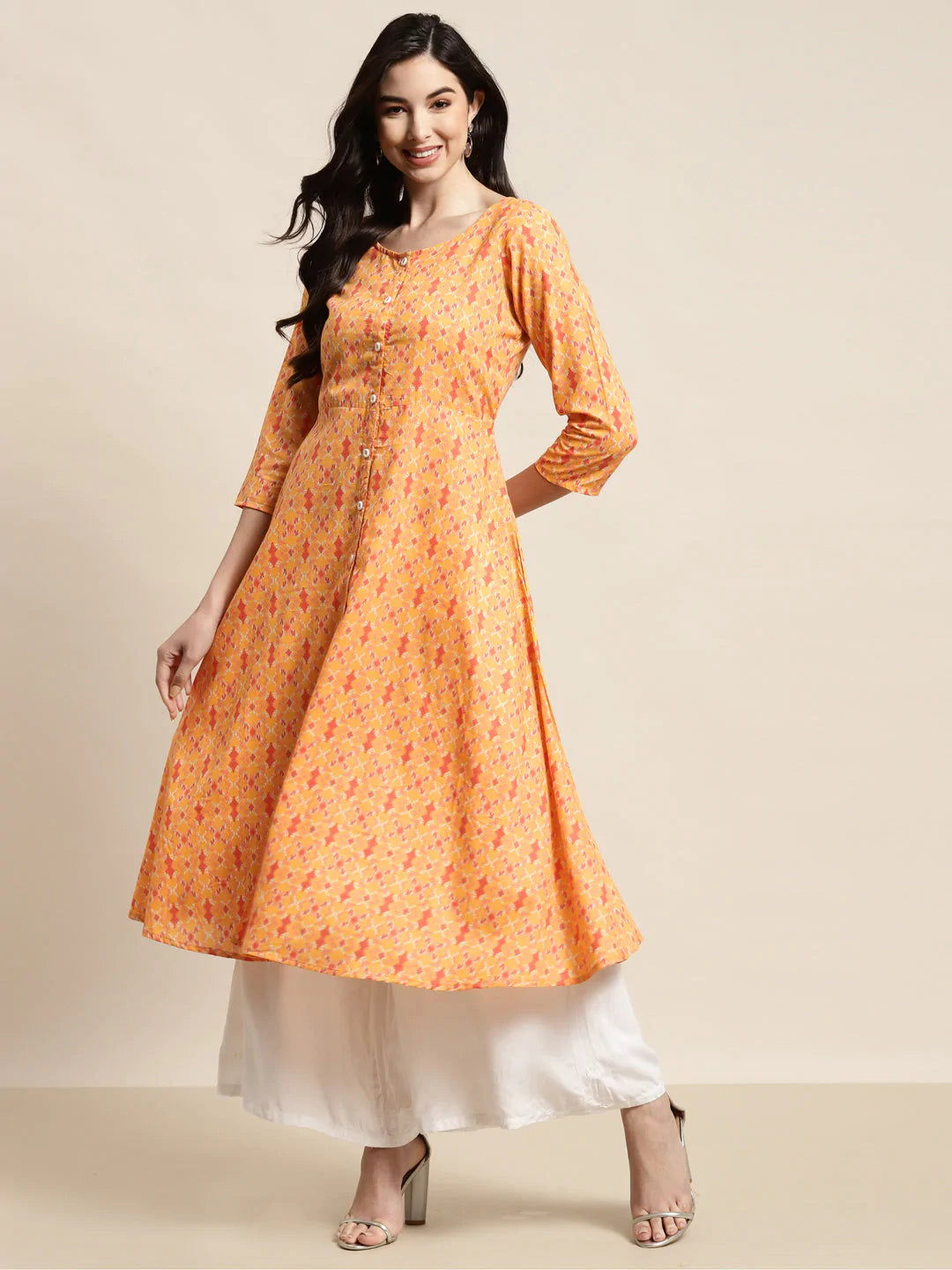 Printed Anarkali Kurta ( JOK 1452 Yellow )