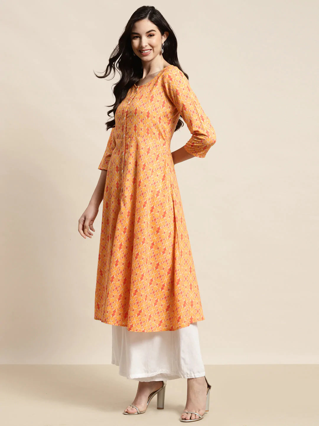 Printed Anarkali Kurta ( JOK 1452 Yellow )