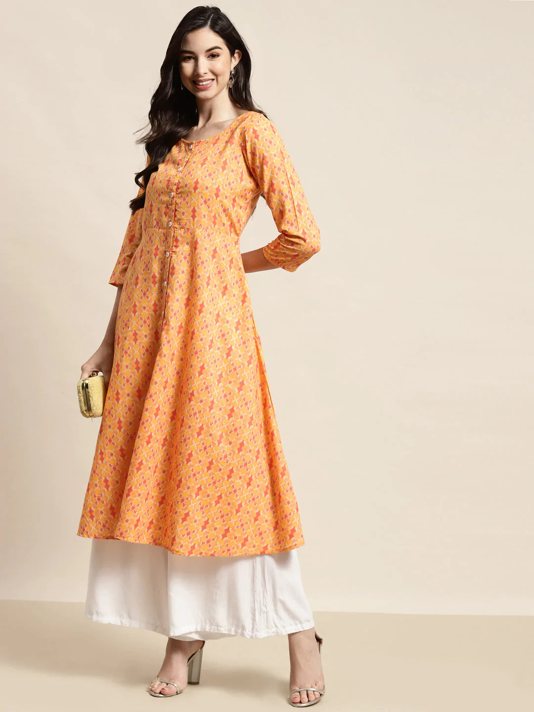 Printed Anarkali Kurta ( JOK 1452 Yellow )