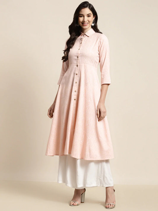 Shirt Collar Flaired Kurta ( JOK 1456 Orange )