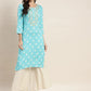 Floral Printed Embroidered Detail Kurta ( JOK 1463 Sky )