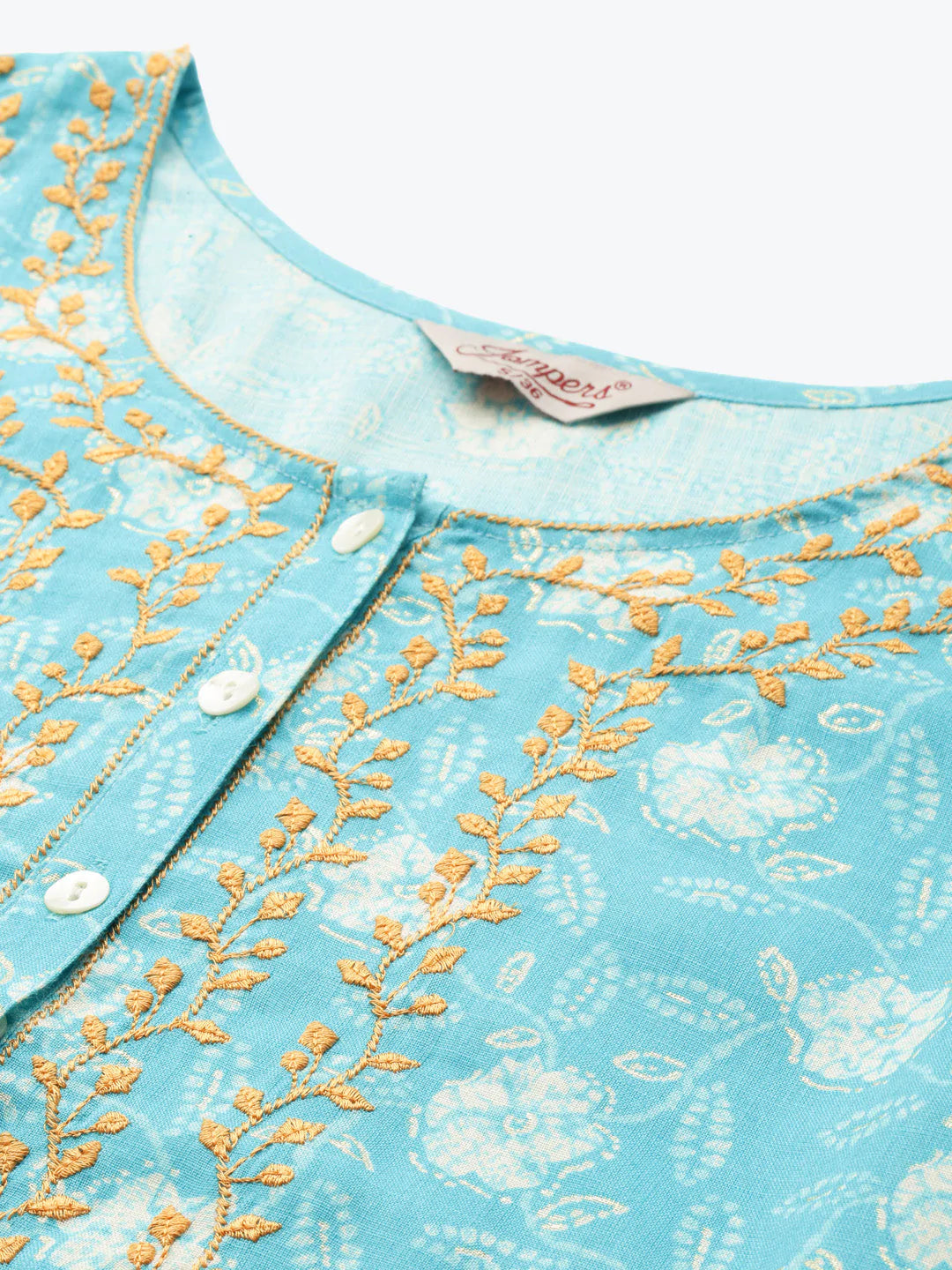 Floral Printed Embroidered Detail Kurta ( JOK 1463 Sky )