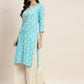 Floral Printed Embroidered Detail Kurta ( JOK 1463 Sky )