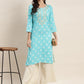 Floral Printed Embroidered Detail Kurta ( JOK 1463 Sky )