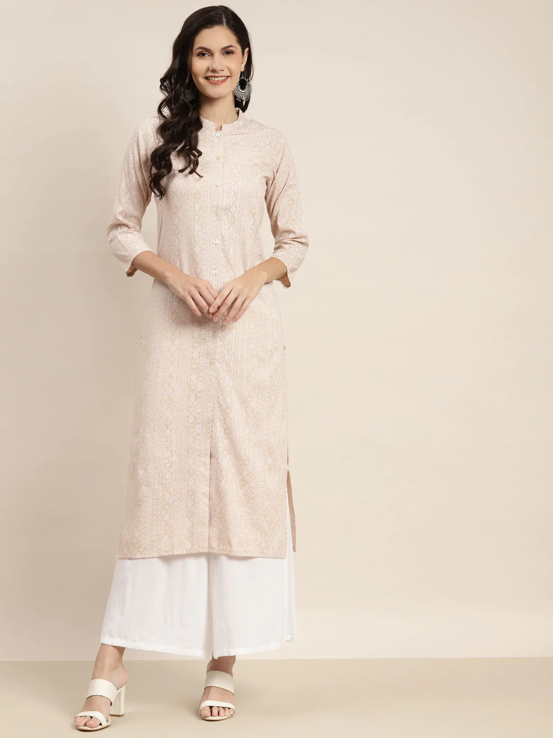 Ethnic Motifs Printed Lurex Kurta ( JOK 1467 Brown )