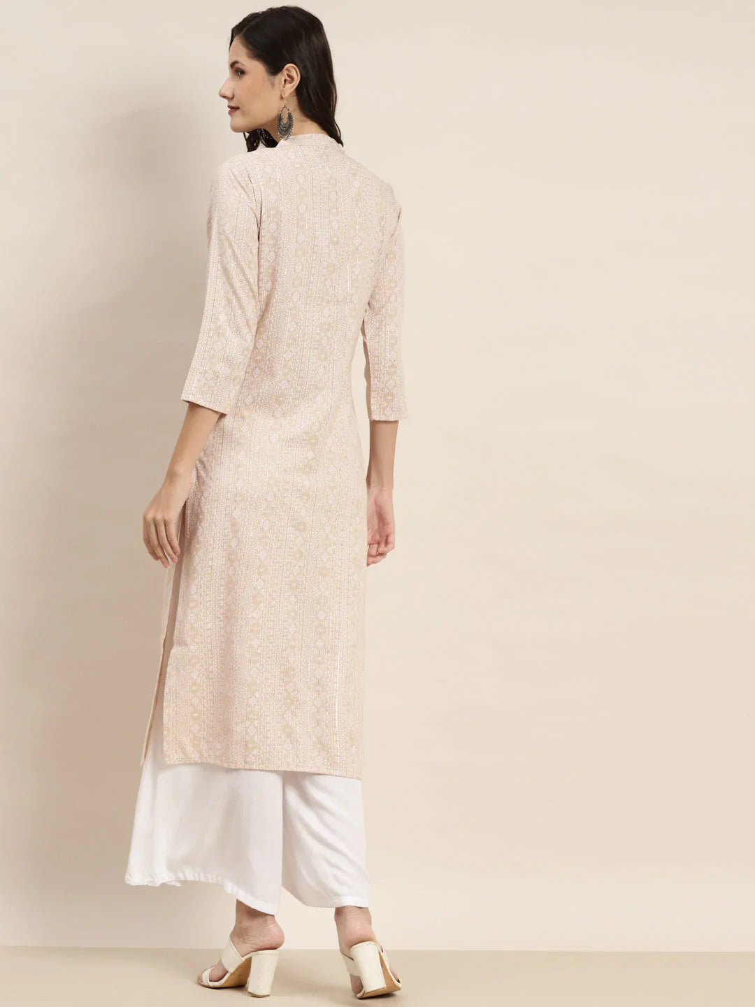 Ethnic Motifs Printed Lurex Kurta ( JOK 1467 Brown )