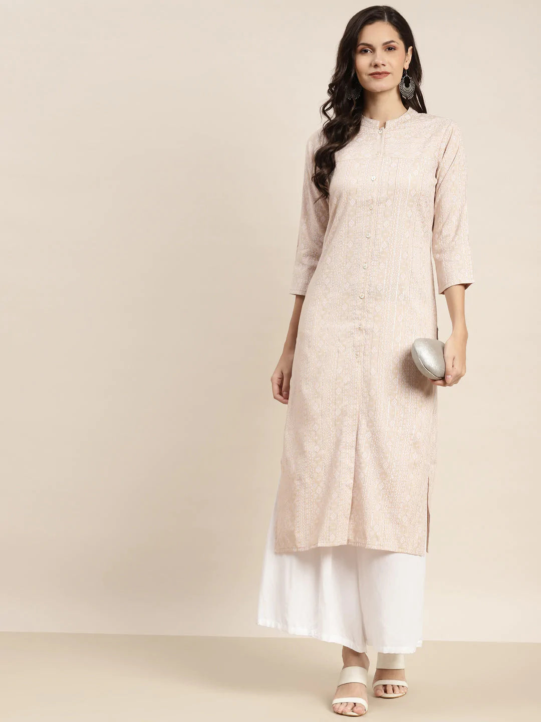 Ethnic Motifs Printed Lurex Kurta ( JOK 1467 Brown )