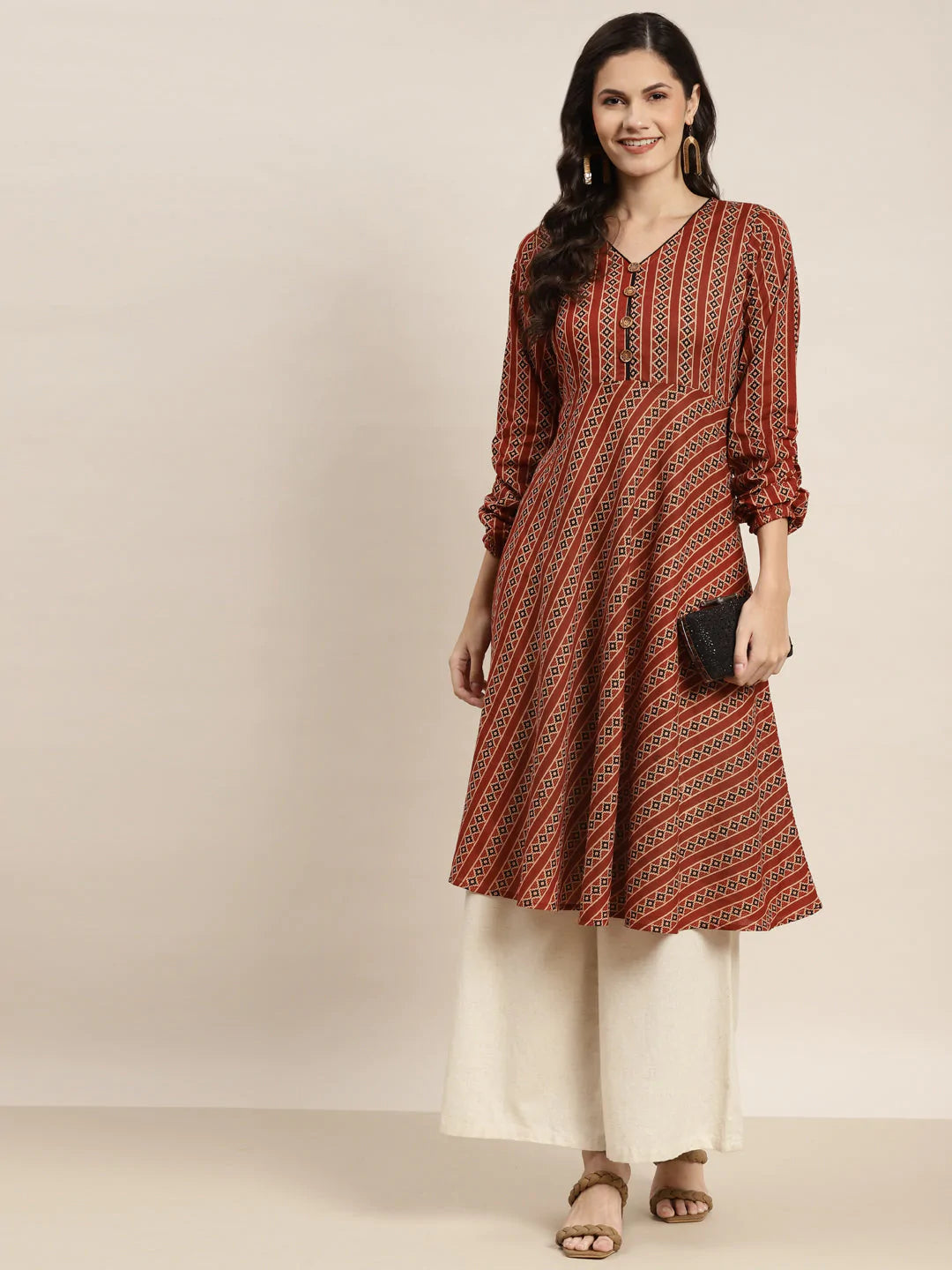 Printed Anarkali Kurta ( JOK 1468 Brown )