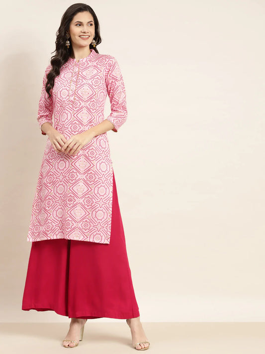 Printed Gotta Patti Kurta ( JOK 1469 Pink )
