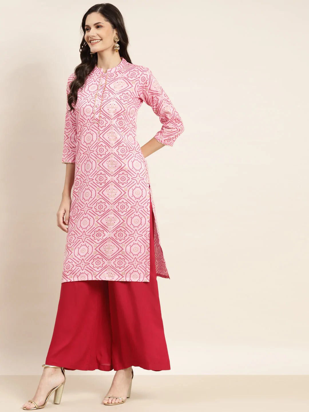 Printed Gotta Patti Kurta ( JOK 1469 Pink )