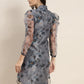 Organza Printed Puff Sleeves Kurta ( JOK 1471 Grey )