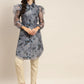 Organza Printed Puff Sleeves Kurta ( JOK 1471 Grey )
