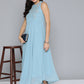 Embroidered Powder Grey Flaired Dress ( JOK 1472 Blue )