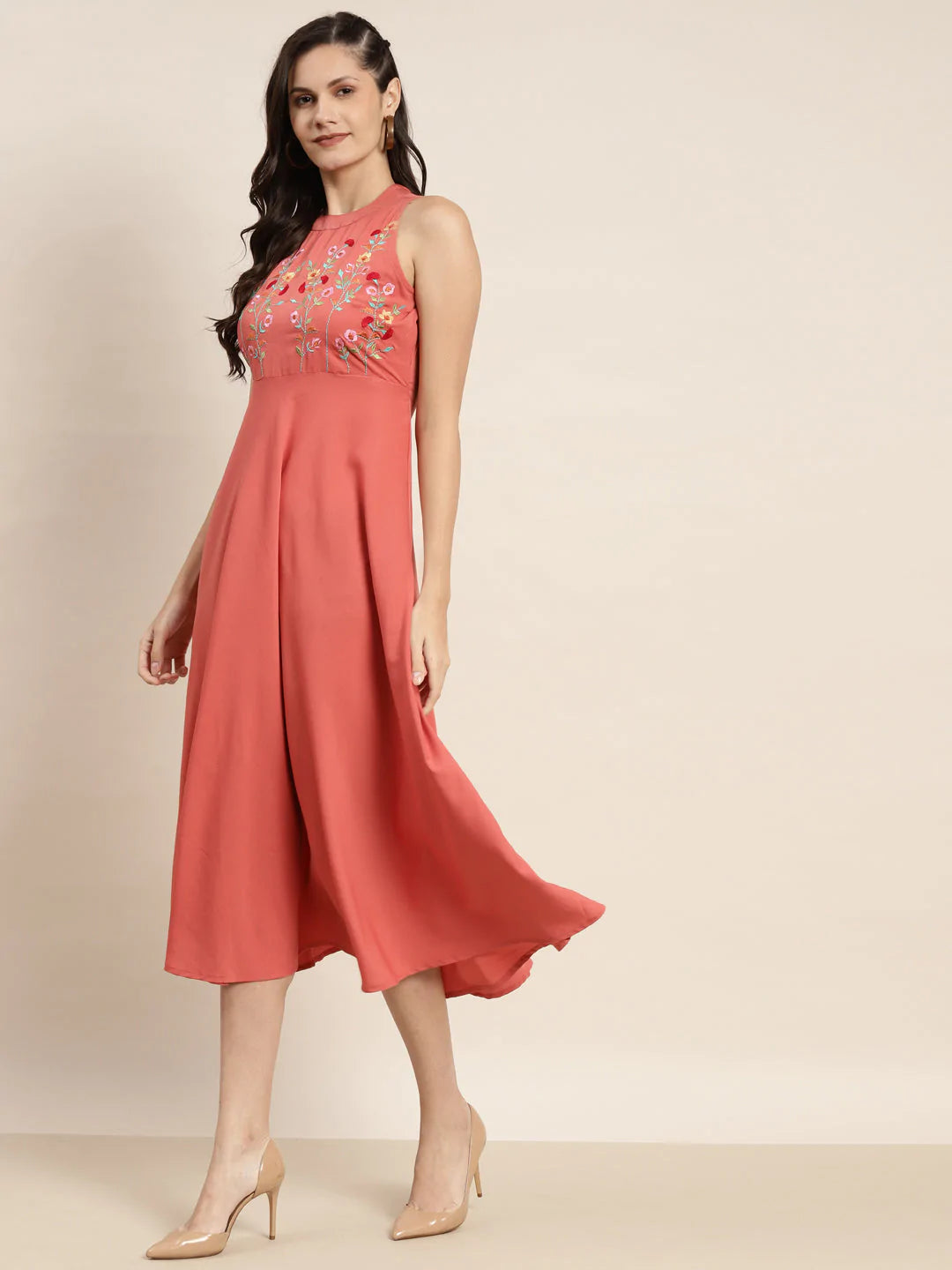 Embroidered A-Line Midi Dress ( JOK 1473 Pink )