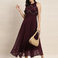 Embroidered A-Line Midi Dress ( JOK 1474 Purple )