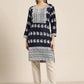 Women Paisley Embroidered Sequinned Chikankari Kurta ( JOK 1479 Navy )