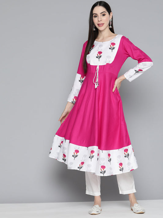 Jompers Floral Printed Pink Floral Kurta ( JOK 1488 Pink )