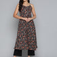 Jompers Floral Printed Floral Georgette Kurta ( JOK 1491 Black )