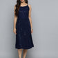 Jompers Navy Floral Sequin Embroidered A-Line Midi Dress ( JOK 1494 Navy )