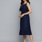 Jompers Navy Floral Sequin Embroidered A-Line Midi Dress ( JOK 1494 Navy )