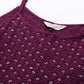 Jompers Purple Floral Sequin Embroidered A-Line Midi Dress ( JOK 1494 Purple )