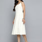 Jompers White Floral Sequin Embroidered A-Line Midi Dress ( JOK 1494 White )