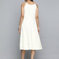 Jompers White Floral Sequin Embroidered A-Line Midi Dress ( JOK 1494 White )