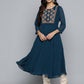 Jompers Floral Embroidered Thread Work Floral Georgette Anarkali Kurta ( JOK 1510 Teal )