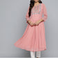 Jompers Geometric Embroidered Mirror Work Georgette Anarkali Kurta ( JOK 1511 Coral )