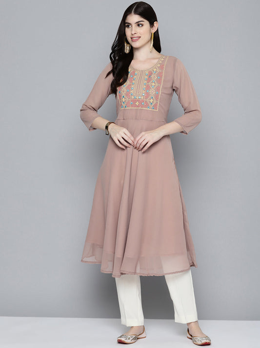 Embroidered yok flaired gorgette kurta from Jompers ( JOK 1524 Brown )