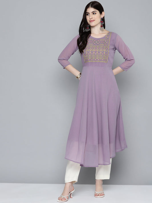 Embroidered yok flaired gorgette kurta from Jompers ( JOK 1529 Purple )