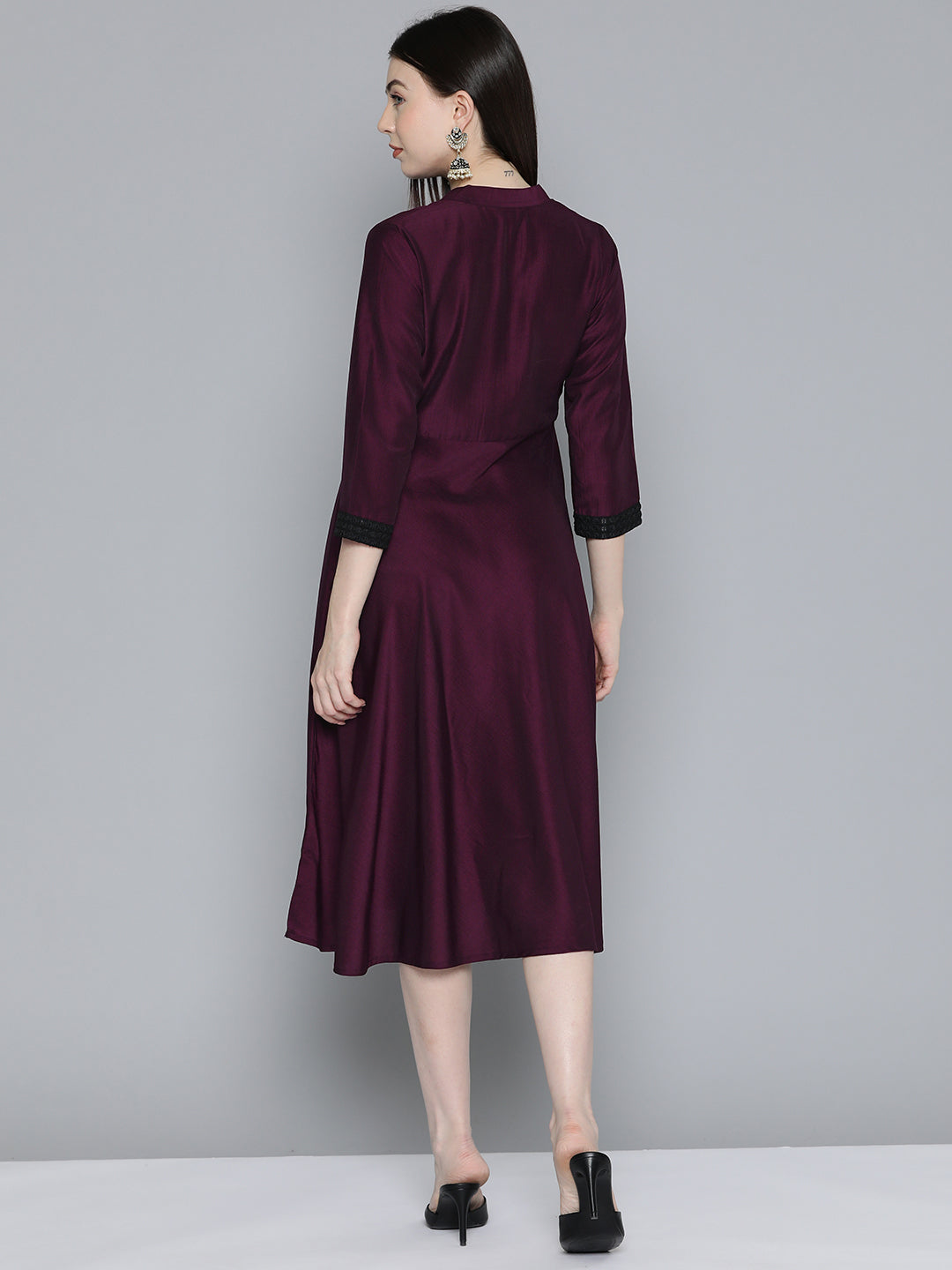 Sequin work, flared ethnic dress ( JOK 1536 Wine )