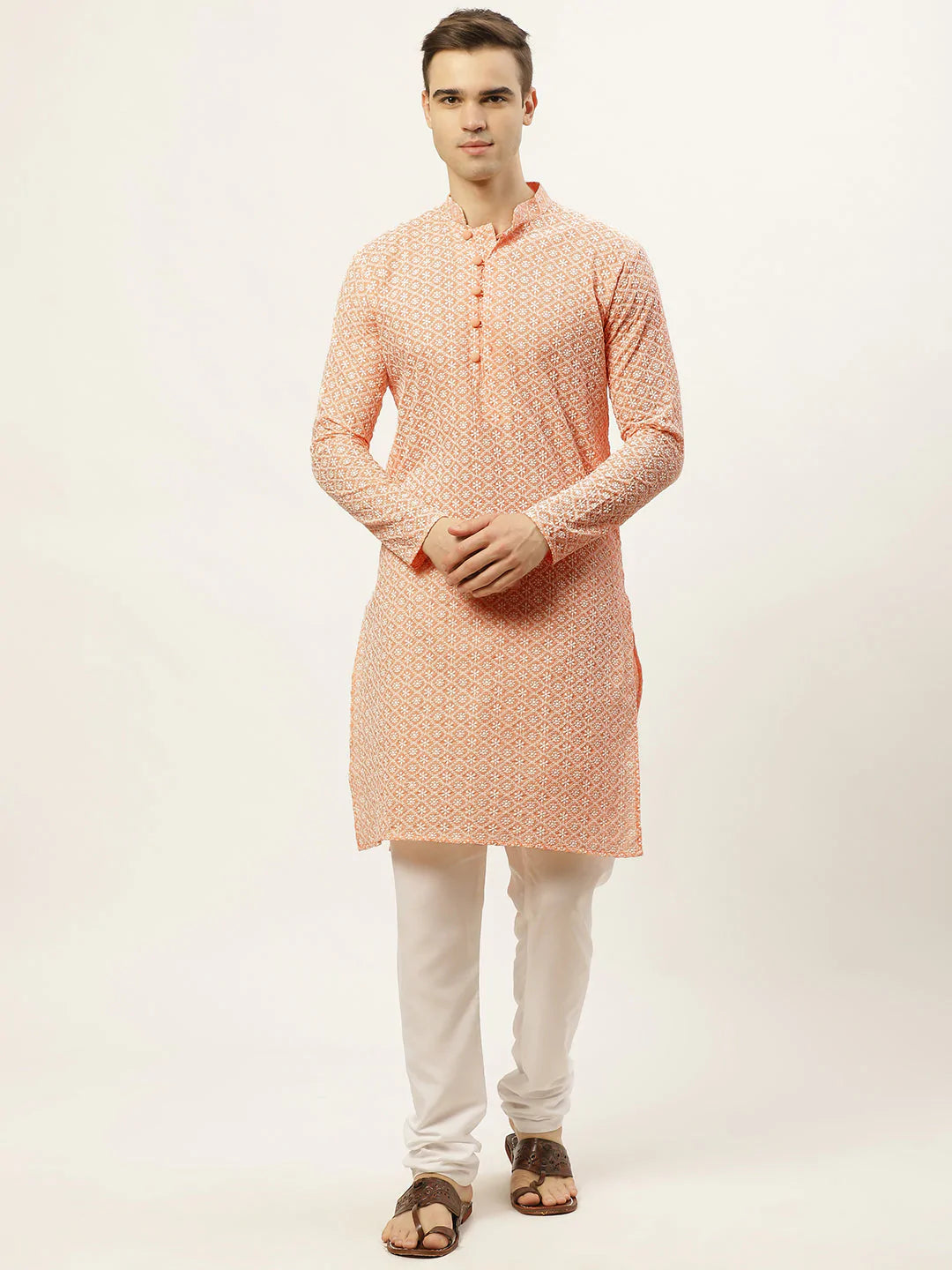 Jompers Men's Orange Embroidered Kurta Only ( KO 626 Orange )