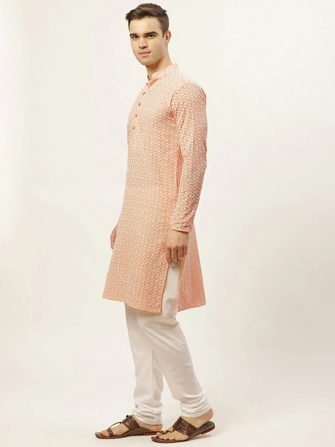 Jompers Men's Orange Embroidered Kurta Only ( KO 626 Orange )