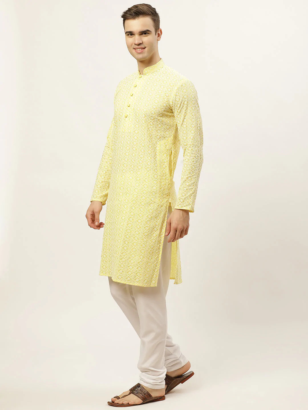 Jompers Men's Yellow Embroidered Kurta Only ( KO 626 Yellow )