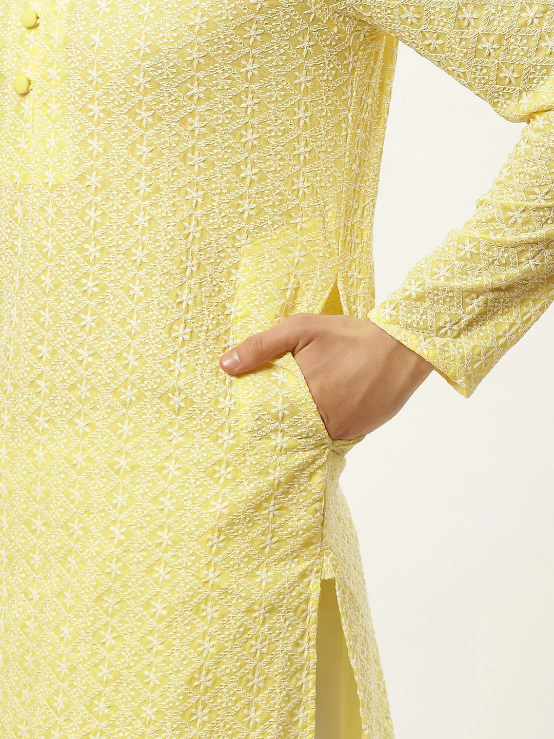 Jompers Men's Yellow Embroidered Kurta Only ( KO 626 Yellow )