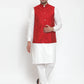 Jompers Men's White Solid Kurta with Pyjamas & Red Nehru Jacket ( JOKP WC 4064 Red-W )