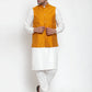 Jompers Men's White Solid Kurta with Pyjamas & Yellow Nehru Jacket ( JOKP WC 4064 Yellow-W )